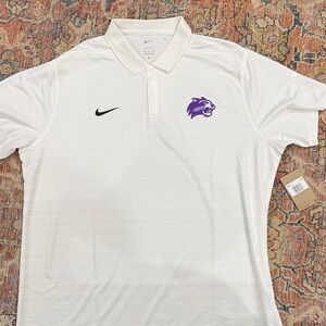 Nike White Polo Shirt with WCU Purple Cat Head Emblem